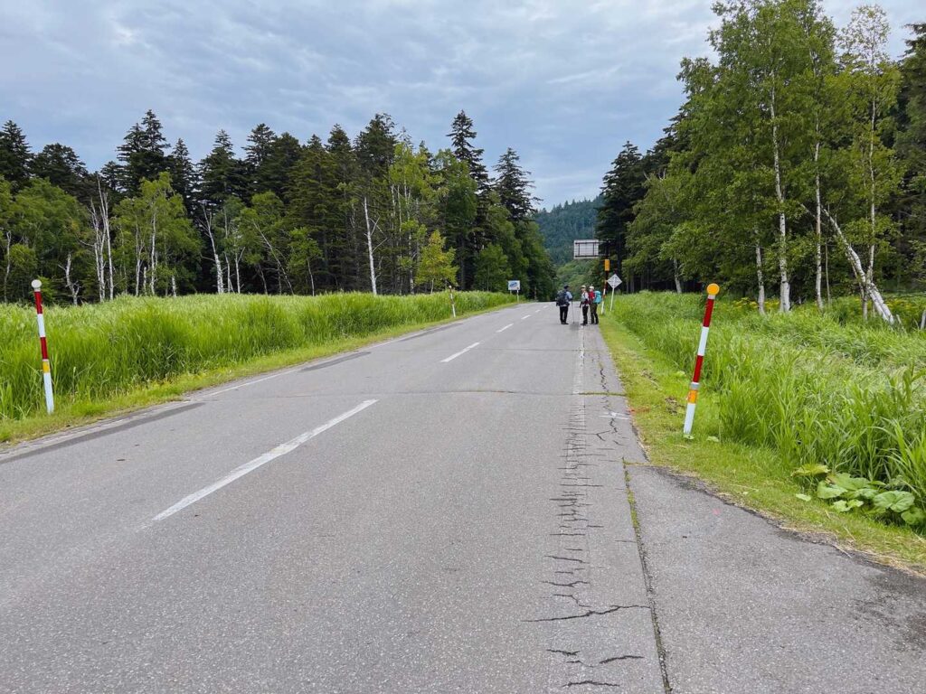 舗装道を歩いて登山口へ向かう