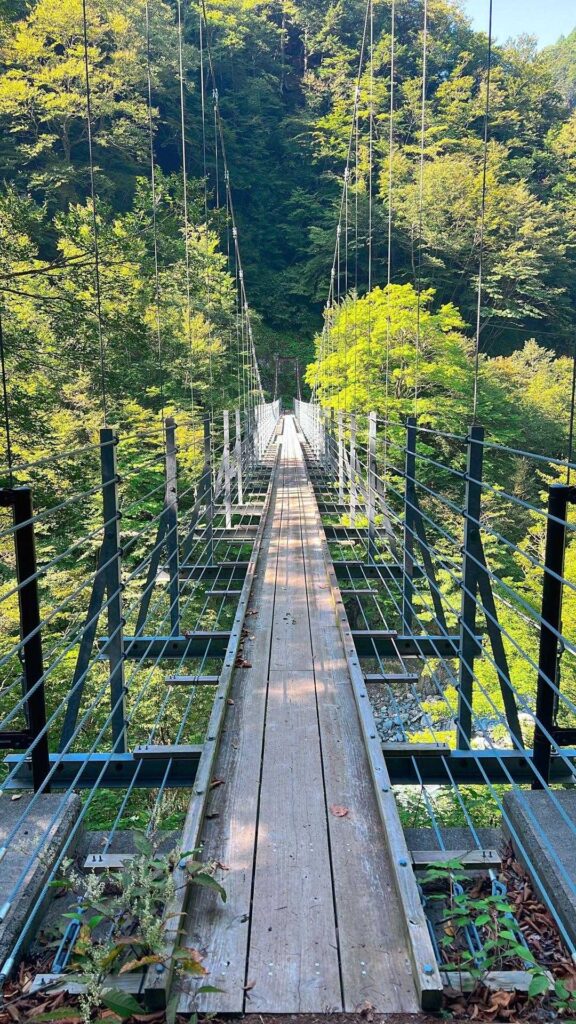 揺れる吊り橋を渡る