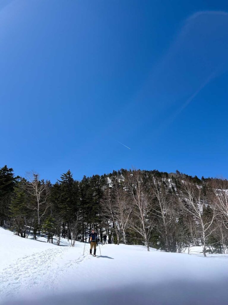 雲ひとつない青空の下を歩く