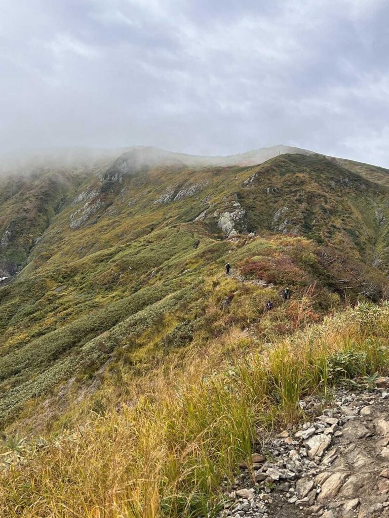 ガスが出始めた下山路