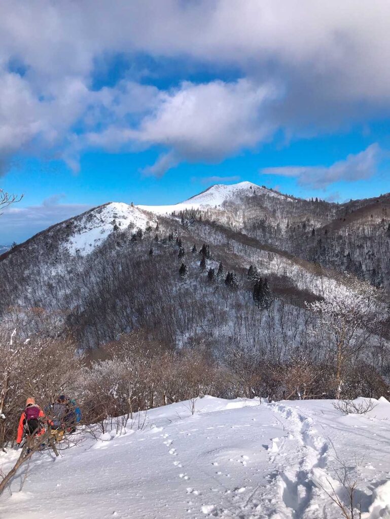 遠くに見える目標の山頂