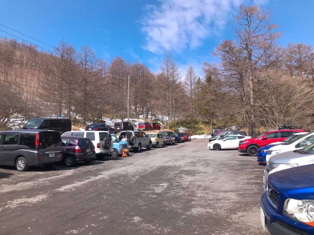 無事に下山、駐車場は相変わらずの混雑