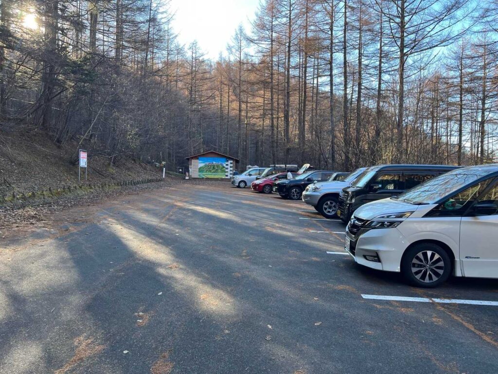 駐車場の様子。8時でも半分も埋まっていない