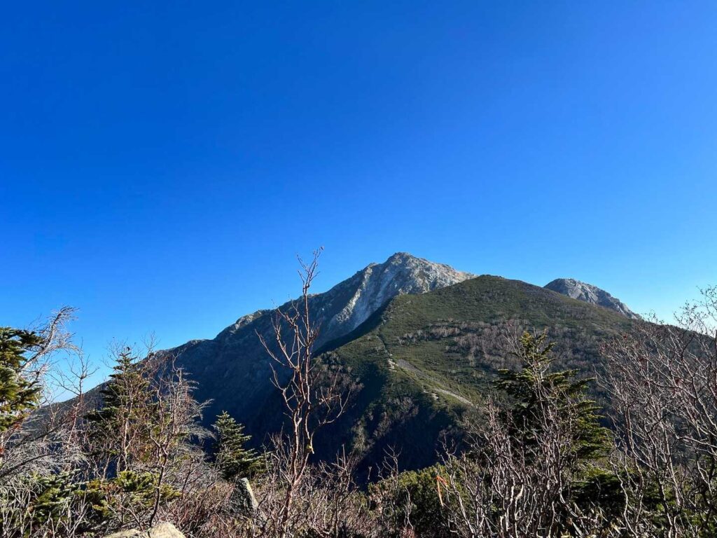 稜線に出て遠くに甲斐駒ヶ岳が見えた