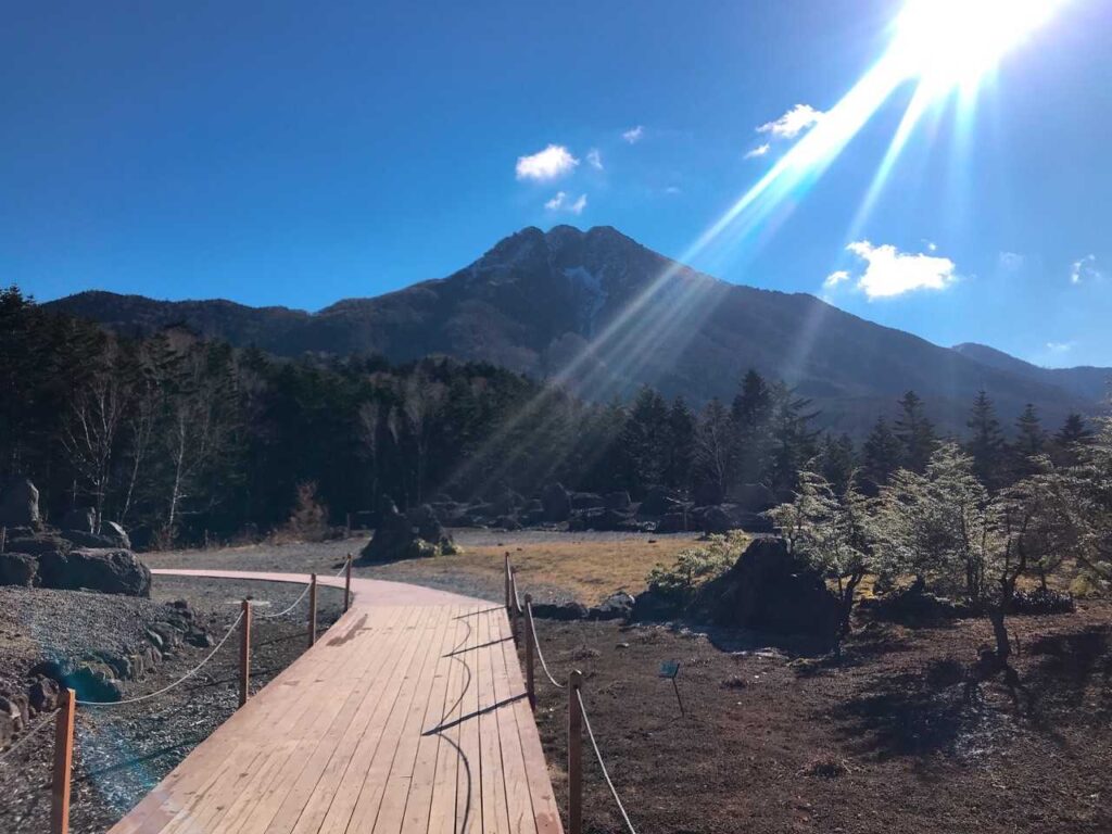 目指す白根山。少し雪がある