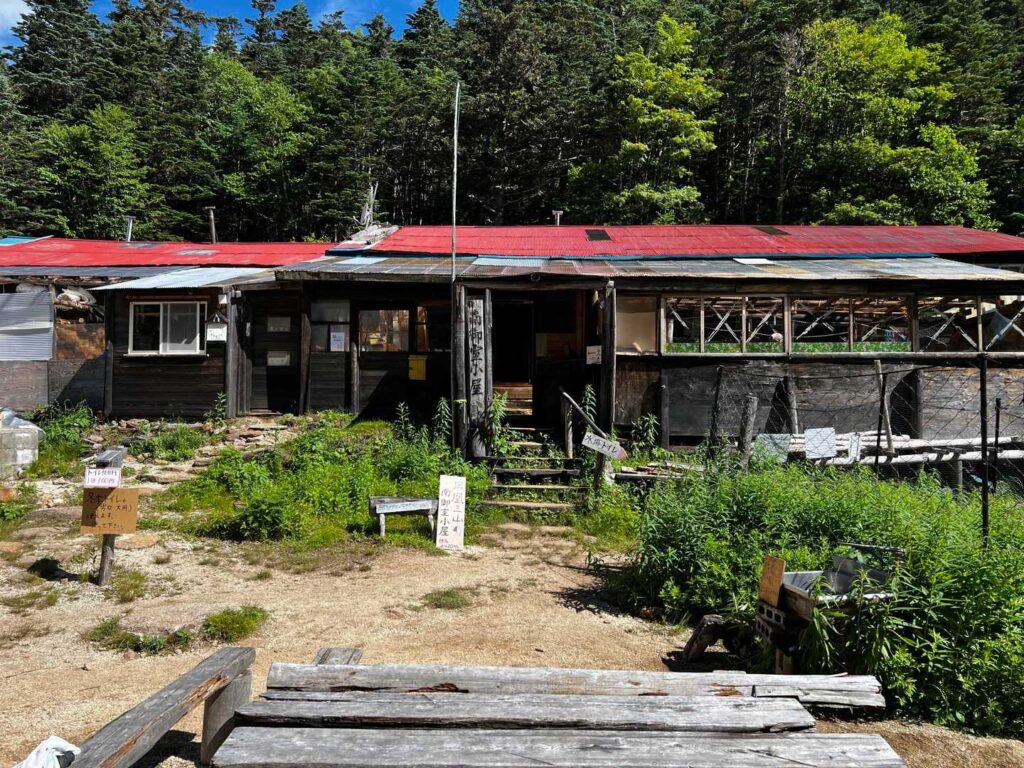 樹林帯を抜けて南御室小屋に到着