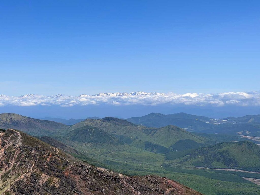 遠くに見えるアルプスの山並み
